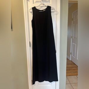 Eddie Bauer Black Sleeveless Maxi Dress Size 2 Modern Minimalist Split Back